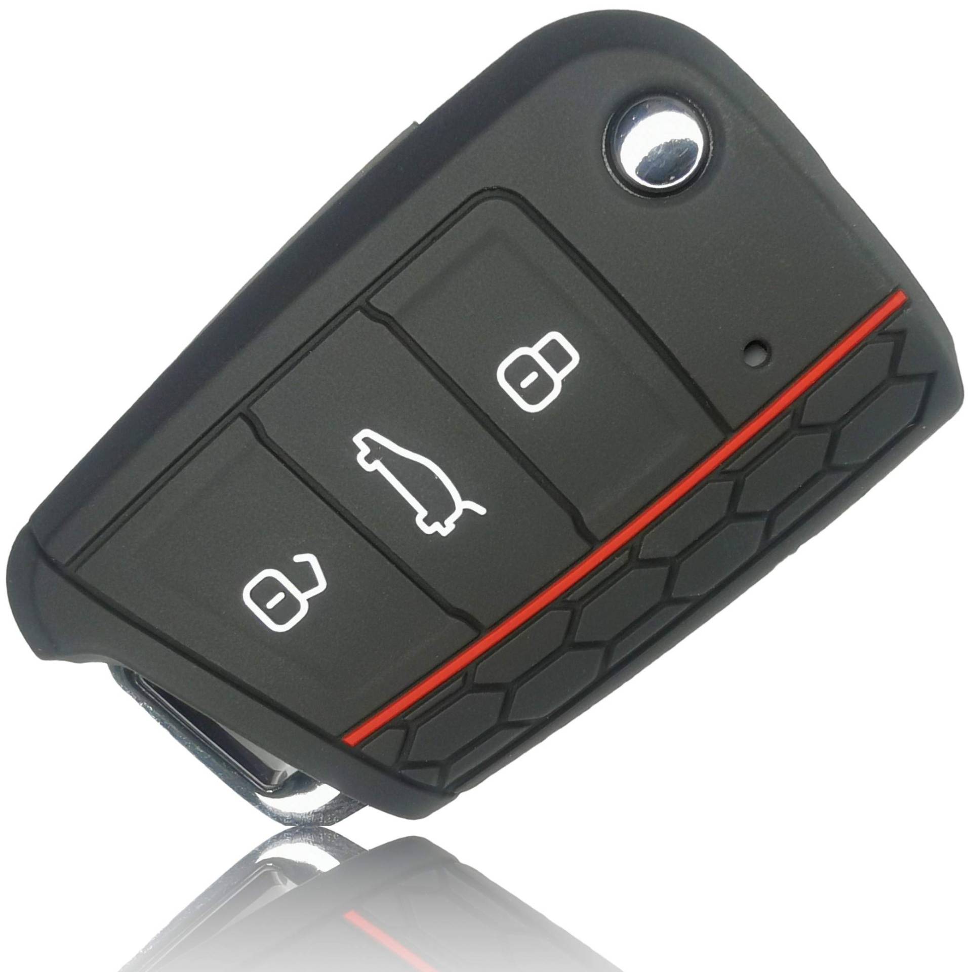 FOAMO Autoschlüssel Hülle Kompatibel mit VW Golf 7, SEAT, SKODA Autoschlüssel Silikon-Hülle Schlüssel-Hülle Schutz-Hülle für Autoschlüssel Schwarz Rot von FOAMO