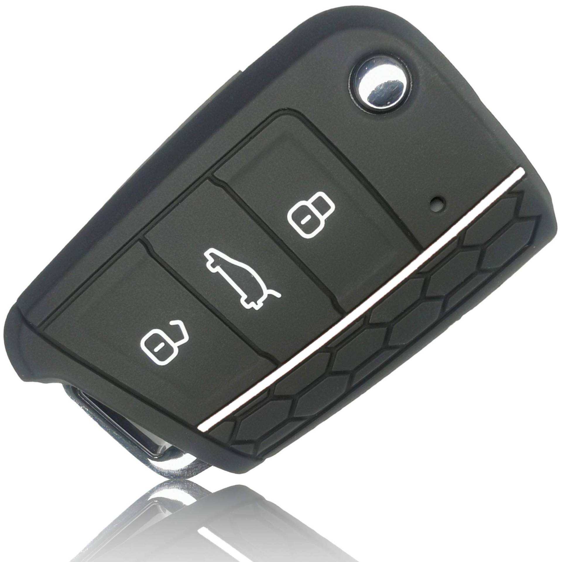 FOAMO Autoschlüssel Hülle Kompatibel mit VW Golf 7, SEAT, SKODA Autoschlüssel Silikon-Hülle Schlüssel-Hülle Schutz-Hülle für Autoschlüssel Schwarz Weiß von FOAMO