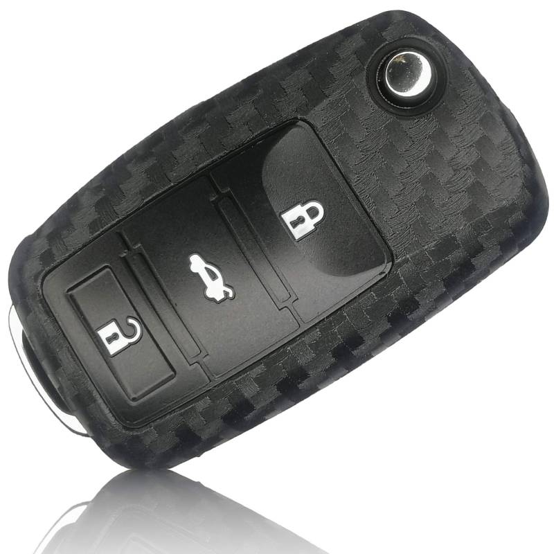 FOAMO Autoschlüssel Hülle Kompatibel mit VW Golf 6, SEAT, SKODA Autoschlüssel Silikon-Hülle Schlüssel-Hülle Schutz-Hülle für Autoschlüssel Carbon Schwarz von FOAMO