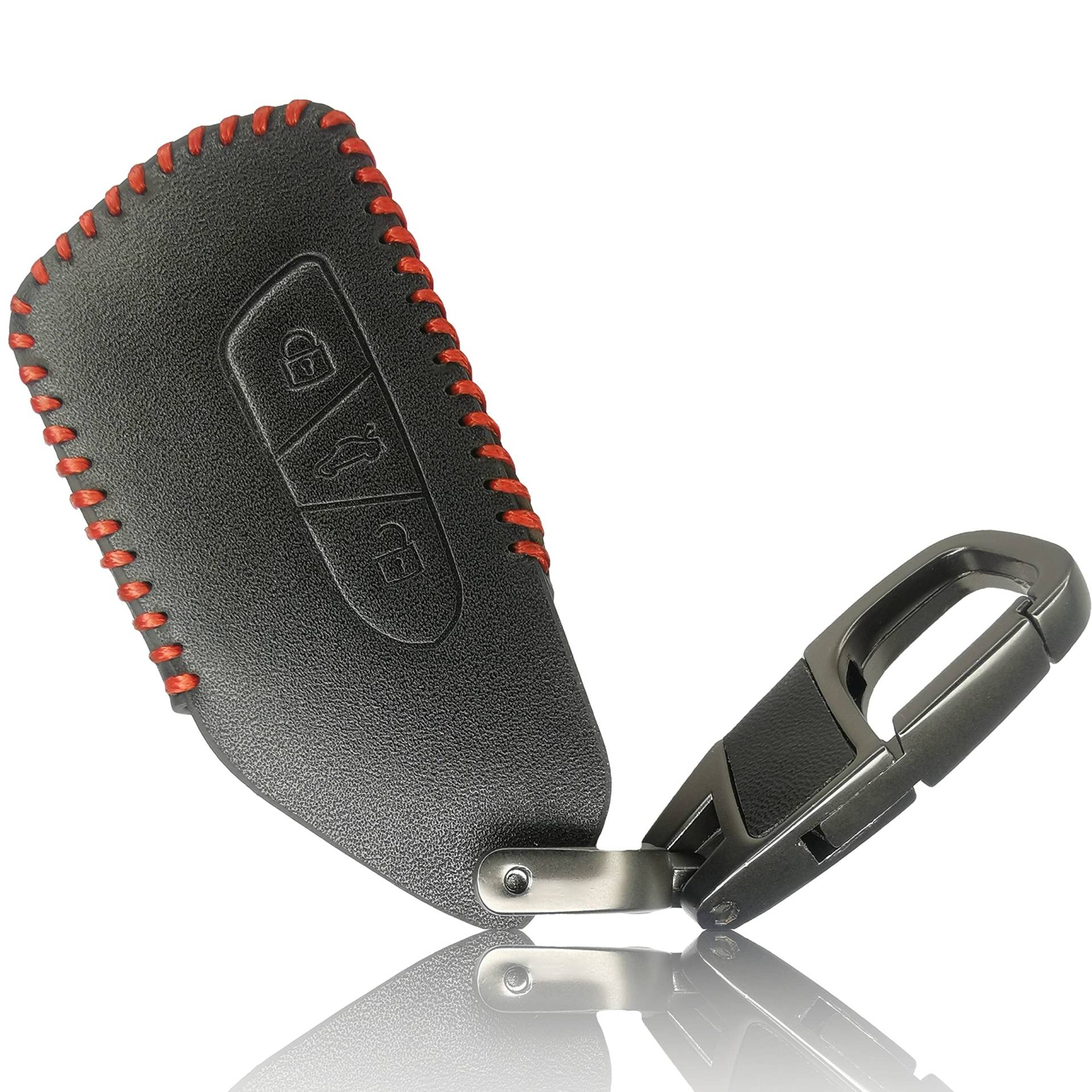 FOAMO Autoschlüssel Hülle kompatibel mit VW Golf 8 Autoschlüssel 3-Tasten Skoda Seat - Leder Schutzhülle Cover Schlüssel-Hülle in Schwarz Rot von FOAMO