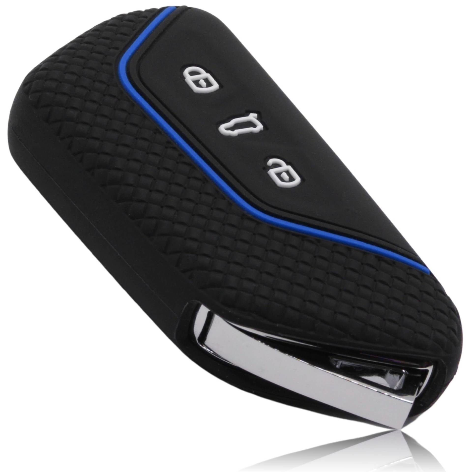 FOAMO Autoschlüssel Hülle Kompatibel mit VW, SEAT, SKODA, CUPRA Autoschlüssel - Silikon Schlüsselhülle - Schlüsselhülle - Schutz für Autoschlüssel in Schwarz Blau von FOAMO