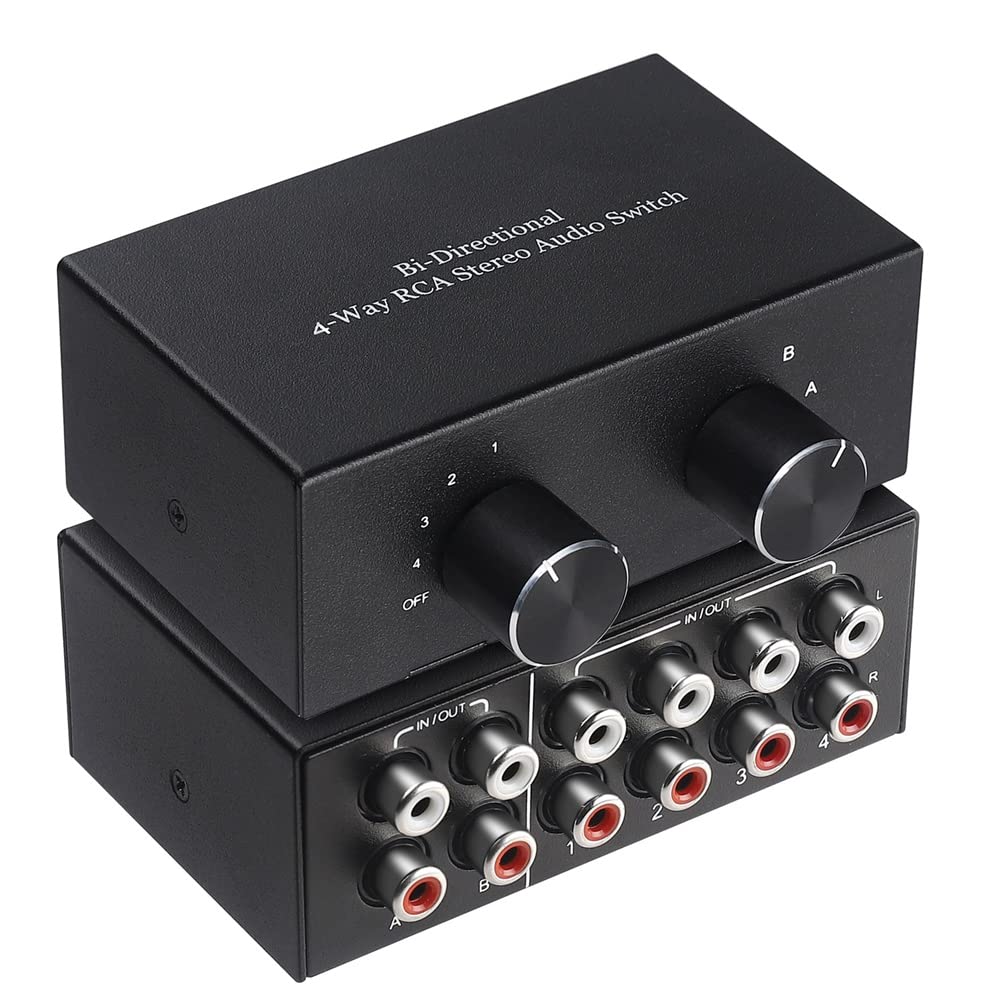 Folceretsc Bidirektionaler 4-Wege-RCA-Stereo-Audio-Schalter L/R-Tonkanal-Audio-Umschalter, 2-In-4-Out- oder 4-In-2-Out-Audio-Splitter von Folceretsc
