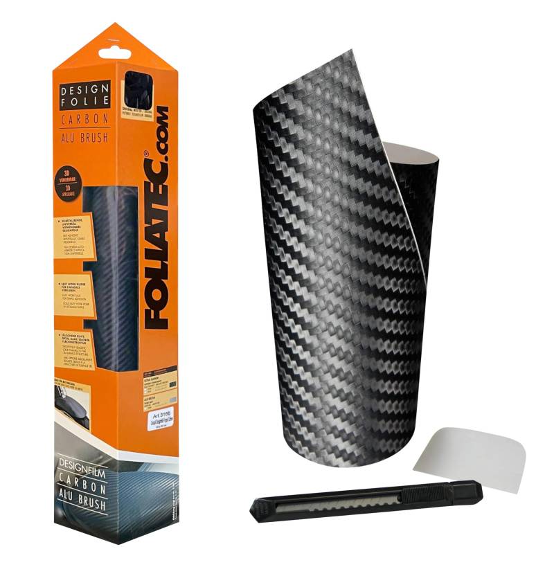 Foliatec Auto Folie 3D Struktur, Fühlbare Struktur 152 x 20 cm, Selbstklebend Carbon Folie Universal, Zuschneidbar, Schwarz von Foliatec