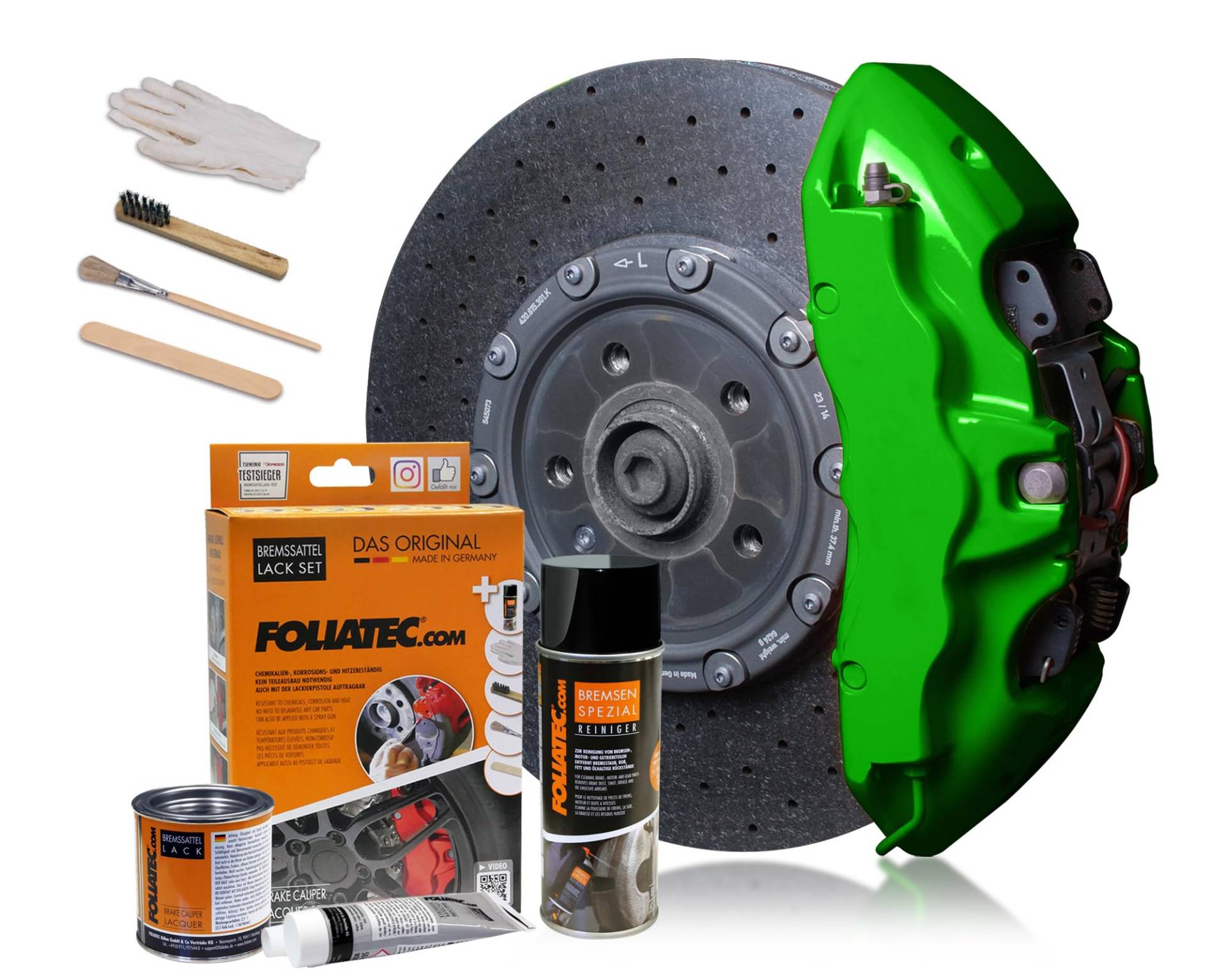 Foliatec Bremssattel Lack Set, Hitzebeständig, Komplettsatz für 4 Bremssättel, Power Green, 7-teiliges Set Foliatec Bremssattel Lack Set, Hitzebeständig, Komplettsatz für 4 Bremssättel, Power Green, 7-teiliges Set von Foliatec
