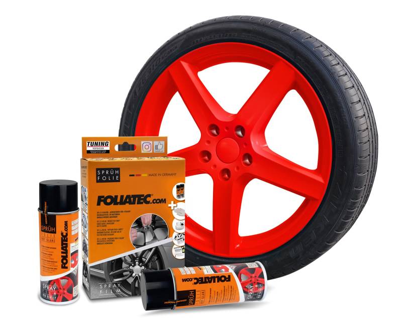 Foliatec Sprühfolie Auto Felgenfolie Sprüh Lack Set für 4 Felgen, Abziehbar, Gute Deckkraft, Rot Glänzend, 2X 400 ml von Foliatec