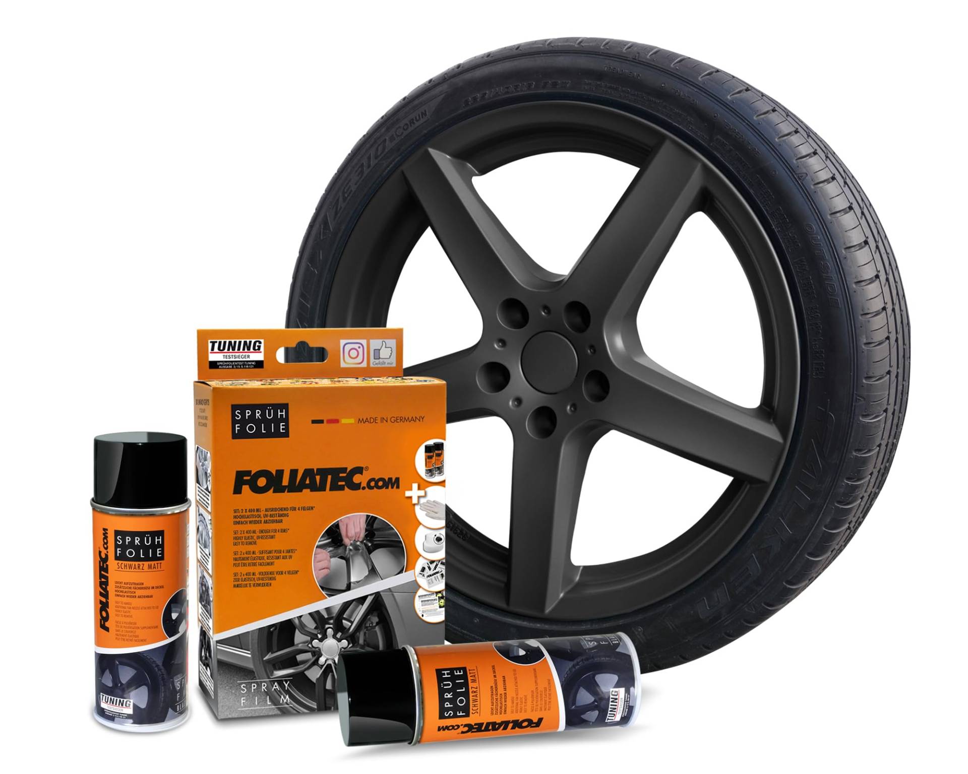 Foliatec Sprühfolie Auto Felgenfolie Sprüh Lack Set für 4 Felgen, Abziehbar, Gute Deckkraft, Schwarz Matt 2x 400 ml von Foliatec