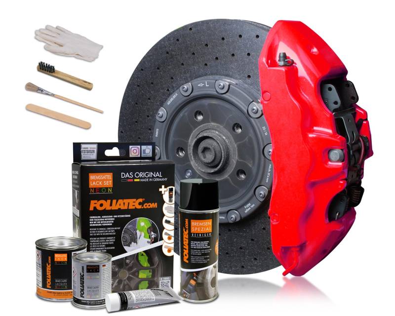 Foliatec Bremssattel Lack Set, Hitzebeständig, Komplettsatz für 4 Bremssättel, Neon Rot, 10-teiliges Set von Foliatec