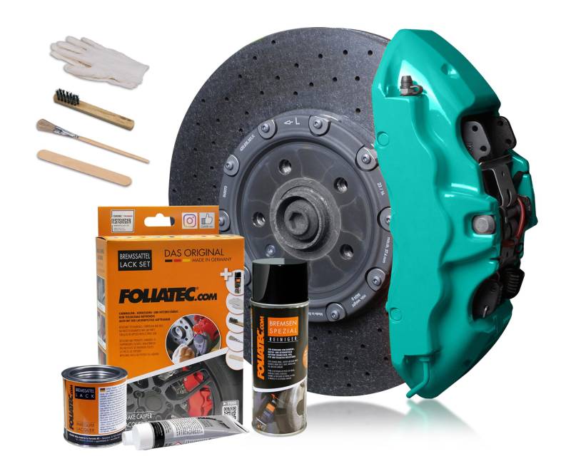 Foliatec Bremssattel Lack Set, Hitzebeständig, Komplettsatz für 4 Bremssättel, Ocean Turqoise, 7-teiliges Set von Foliatec