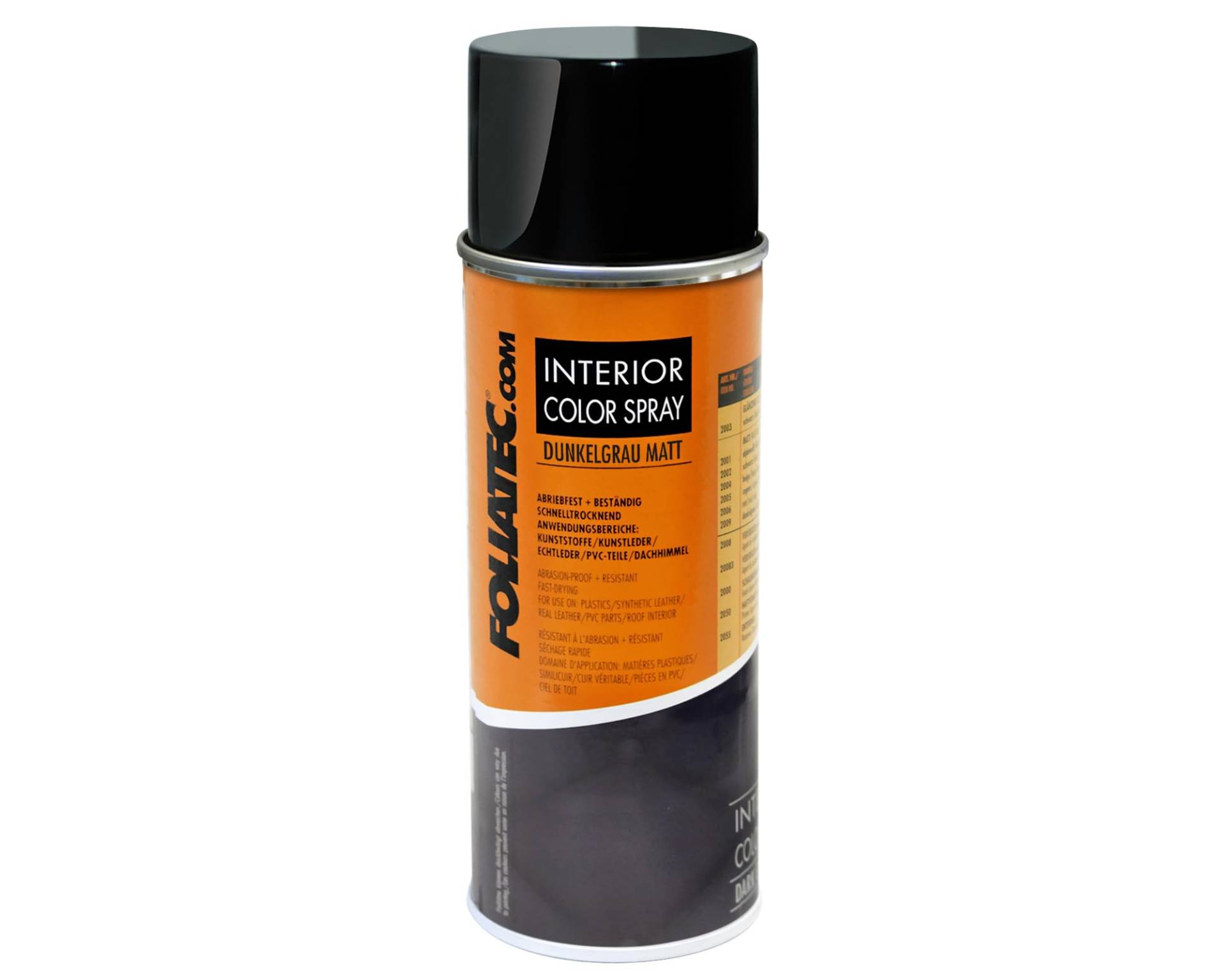 FOLIATEC Interior Color Spray, Farbspray Schnelltrocknend, Abriebfest, für Kunststoffe, Leder, Dunkelgrau Matt, 400 ml von Foliatec