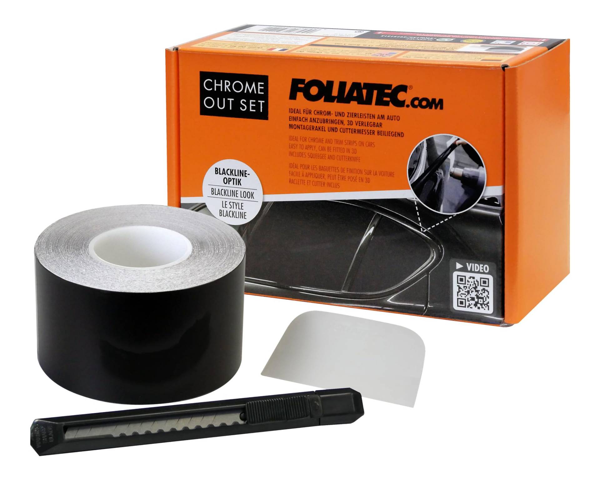 FOLIATEC Chrome Out Set Auto Zierleisten Folie Zierstreifen zum Folieren von Auto Chromleisten, schwarz matt, 15m x 5cm FOLIATEC Chrome Out Set Auto Zierleisten Folie Zierstreifen zum Folieren von Auto Chromleisten, schwarz matt, 15m x 5cm von Foliatec