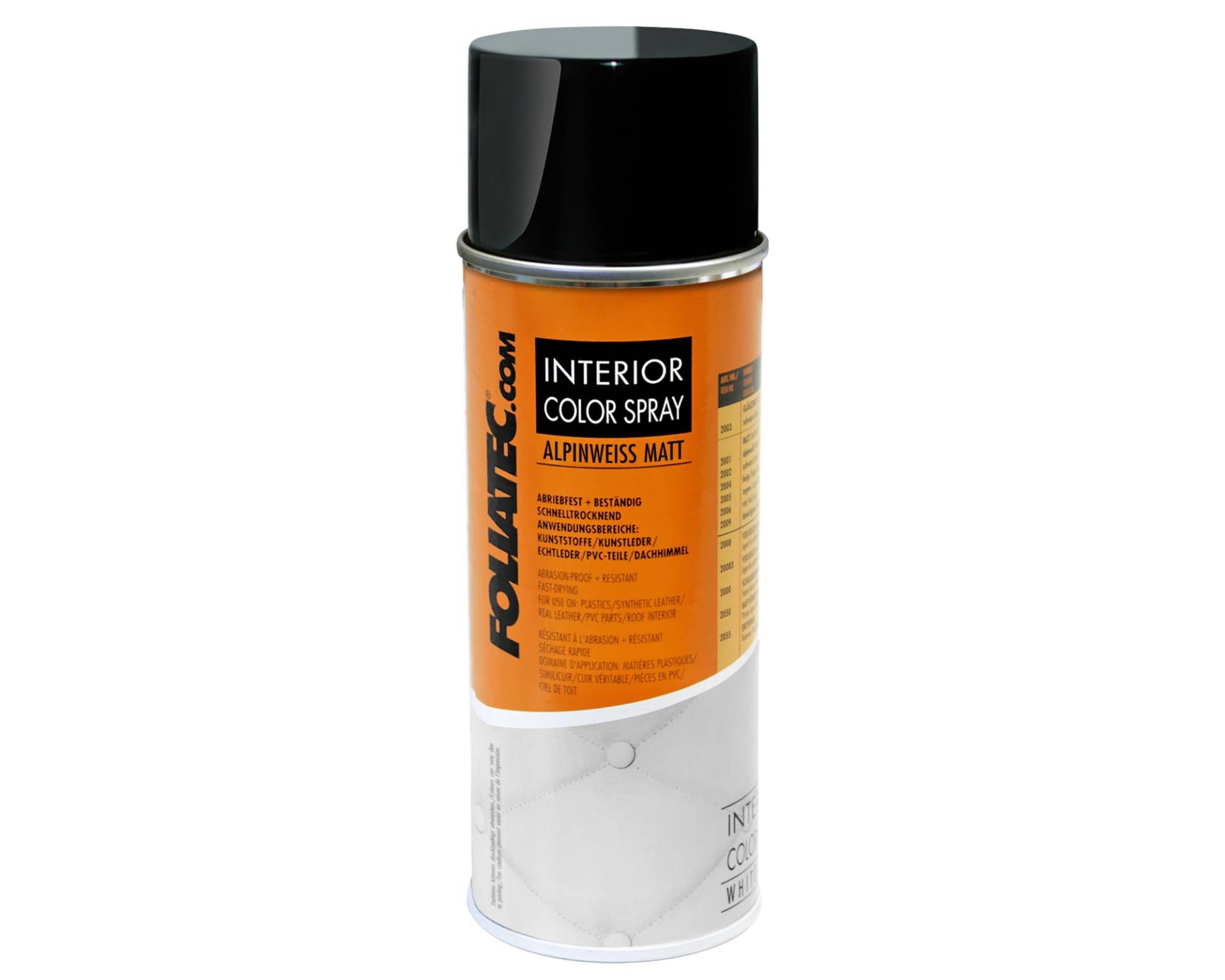 Foliatec Interior Color Spray, Farbspray Schnelltrocknend, Abriebfest, für Kunststoffe, Leder, Weiß, 400 ml (1er Pack), Alpinweiss Matt von Foliatec