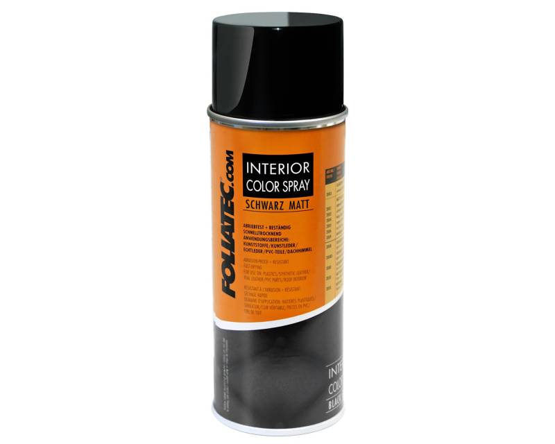 Foliatec Interior Color Spray Farbspray Schnelltrocknend Abriebfest für Kunststoffe Leder Schwarz Matt, 400 ml von Foliatec
