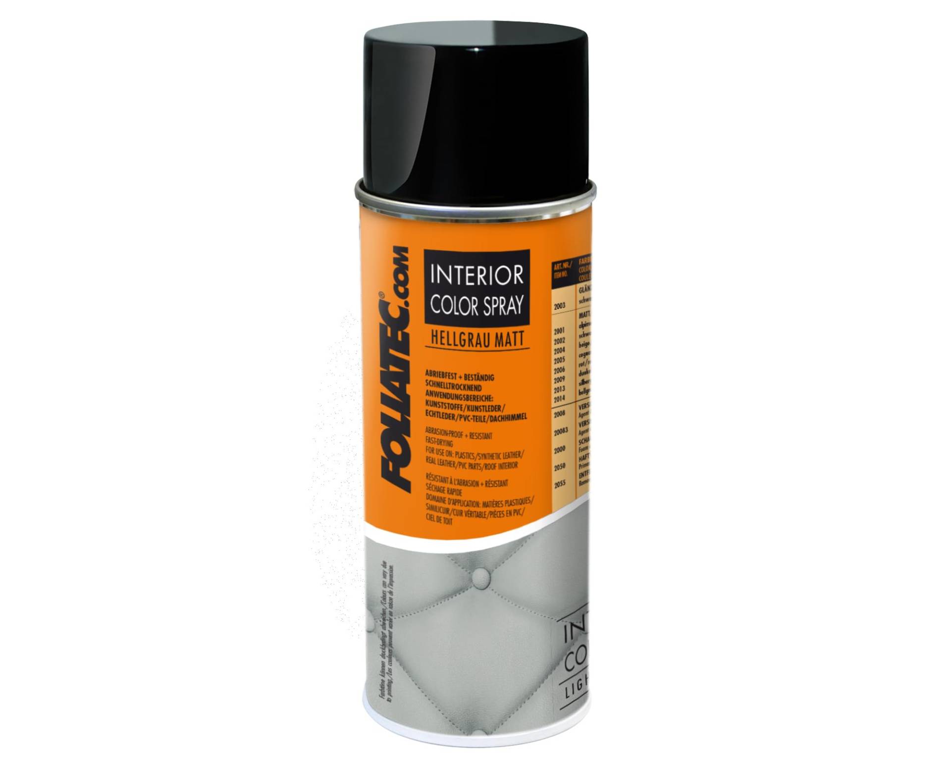 Foliatec Interior Color Spray Farbspray Schnelltrocknend Abriebfest für Kunststoffe Leder, Hellgrau Matt, 400 ml von Foliatec