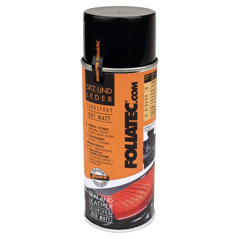 Foliatec Auto Leder Pflege Sitz und Leder Farbspray, für Kunststoffe, Leder, Kunstleder, Rot Matt, 400 ml von Foliatec