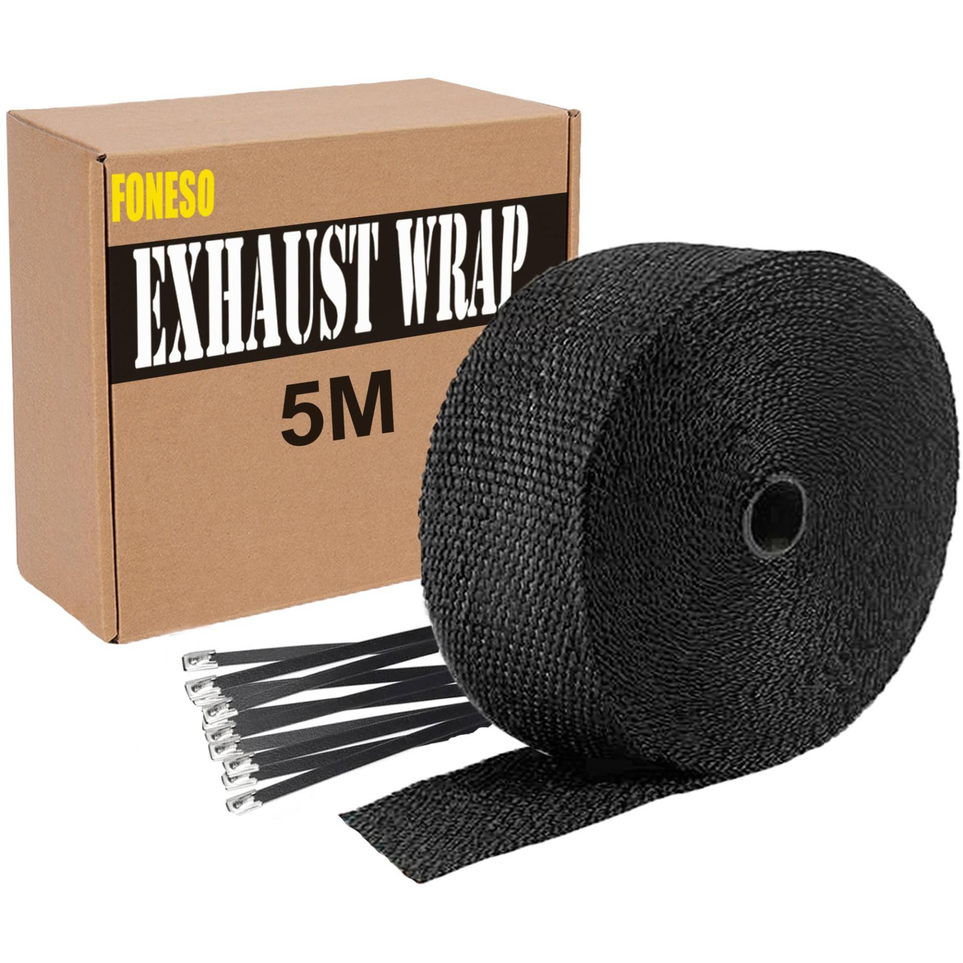 5M Hitzeschutzband Auspuff,Foneso auspuffband,Hitzeschutz Auspuff Bandage,Schwarz Hitzeschutzband mit 10 Schwarz Kabelbinder Edelstahl,für Motorrad Fächerkrümmer Thermoband Krümmerband 5M Hitzeschutzband Auspuff,Foneso auspuffband,Hitzeschutz Auspuff Bandage,Schwarz Hitzeschutzband mit 10 Schwarz Kabelbinder Edelstahl,für Motorrad Fächerkrümmer Thermoband Krümmerband von Foneso