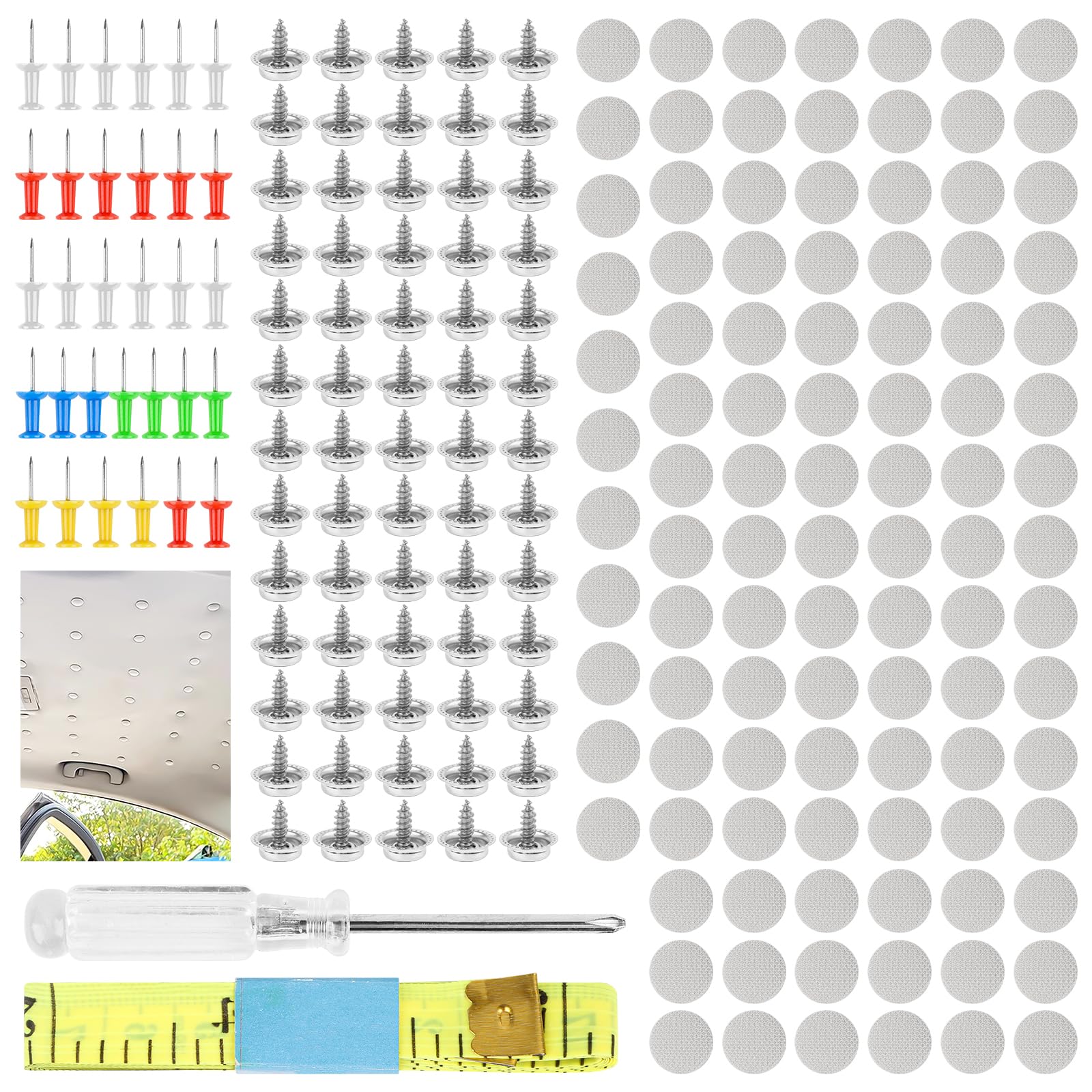 100 Stück Dachhimmel Reparatur Set Universal Auto Himmel Reparatur Nieten Auto Himmel Befestigung Set mit Stecknadeln Schraubendreher Maßband für Mehrheit Autos 100 Stück Dachhimmel Reparatur Set Universal Auto Himmel Reparatur Nieten Auto Himmel Befestigung Set mit Stecknadeln Schraubendreher Maßband für Mehrheit Autos von Fonyet