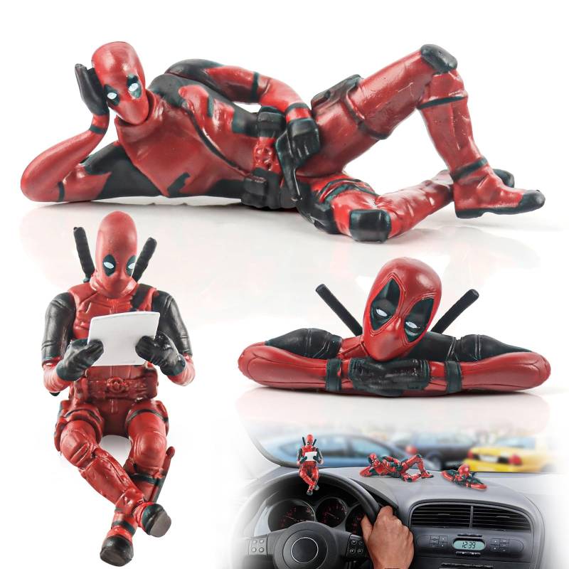 Fonyiunce 3 Stück Deadpool Ornamente, Autozubehör zum Ornamente, Lustiger Auto Innendekoration Zubehör, Klassische Anime Charaktereautodekoration, für Frauen & Männer Ornament Gift von Fonyiunce