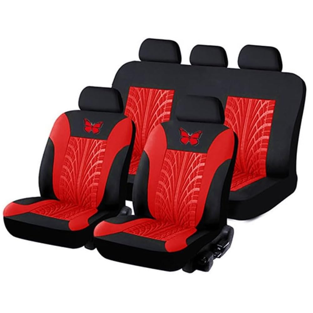 ForGue Auto Sitzbezüge Stoff Set für Ren-Ault Clio/Clio R.S. 5-Door V IV III II I, Innenraum Autositzbezüge Seasons Protectors Schonbezüge Sitzschoner Zubehör,E/Red von ForGue