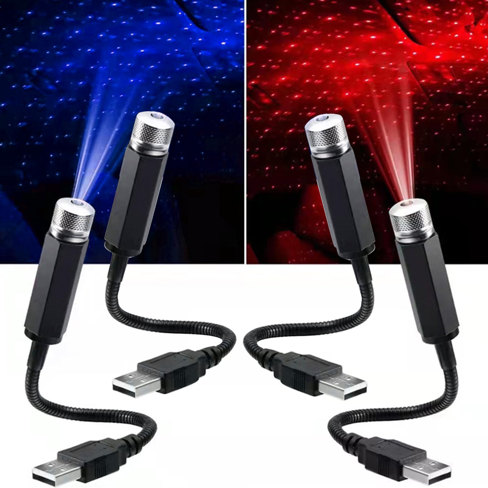 LED Auto Sternenhimmel Decke, 4 Stück Innen Atmosphäre Licht, USB Mini Auto Decke Starlight Projection, (Mehrere Modi, 5V-12V, USB LED, 360°Rotation, Zuhause Party) von Forhome