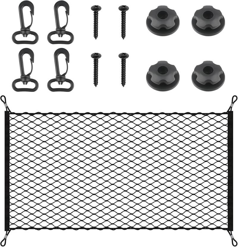 Forhome Kofferraum Gepäcknetz 100x60cm Erstreckt Sich Auf 140x100cm - Mit 4 Karabinern Und 4 ABS Kunststoffschnallen - Super Elastisch Für Die Meisten Autos von Forhome