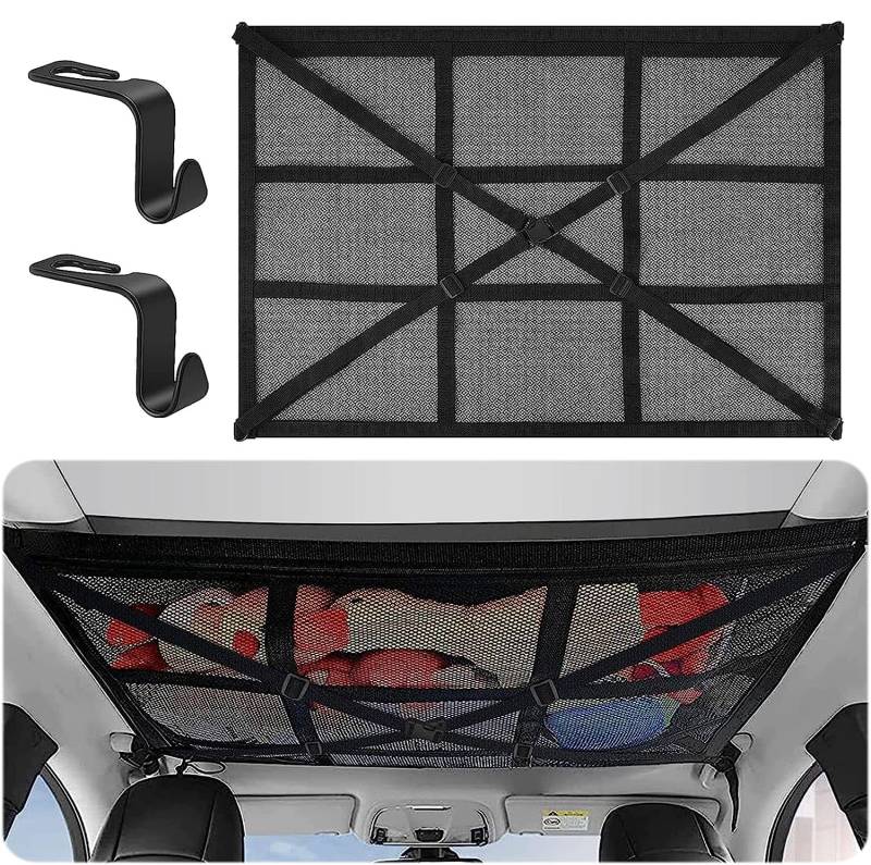 Gepäcknetz Auto,Autodach Gepäcknetz Decke,Gepäcknetz Wohnmobil mit 2 Haken,Doppellagige Autodach Aufbewahrung,Anwendbar Auf Autos,Wohnmobile,Camper,Jeeps,Van，90X65CM von Forhome