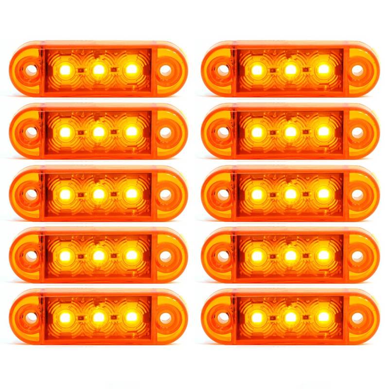 10x 3 LED Begrenzunsleuchten Positionleuchten Seitenleuchten 12V 24V Volt für LKW Bus Trailer Indikator Licht Seitenmarkierungsleuchte in 3 Farben (Rot, Gelb, Weiss) (Gelb) von Formplas