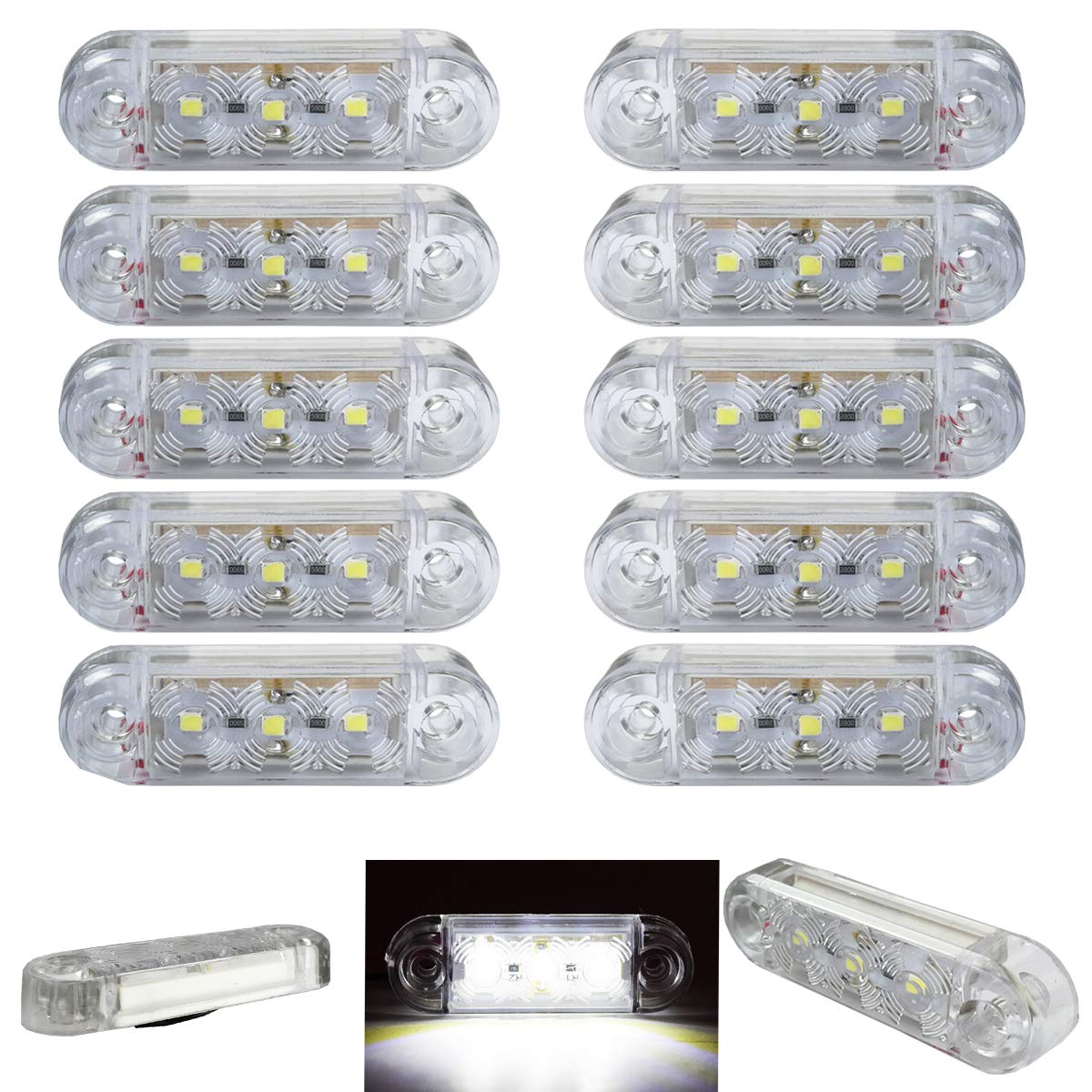 Formplas 10 Stück LED Leuchten, 3 SMD LED, Positionsleuchten LED, LED Begrenzungsleuchte 12-24V für LKW, Anhänger, Bus, E-Prüfzeichen, Größe: L 65mm, H 20mm, D 10mm, Aus Gummi und Kunststoff von Formplas