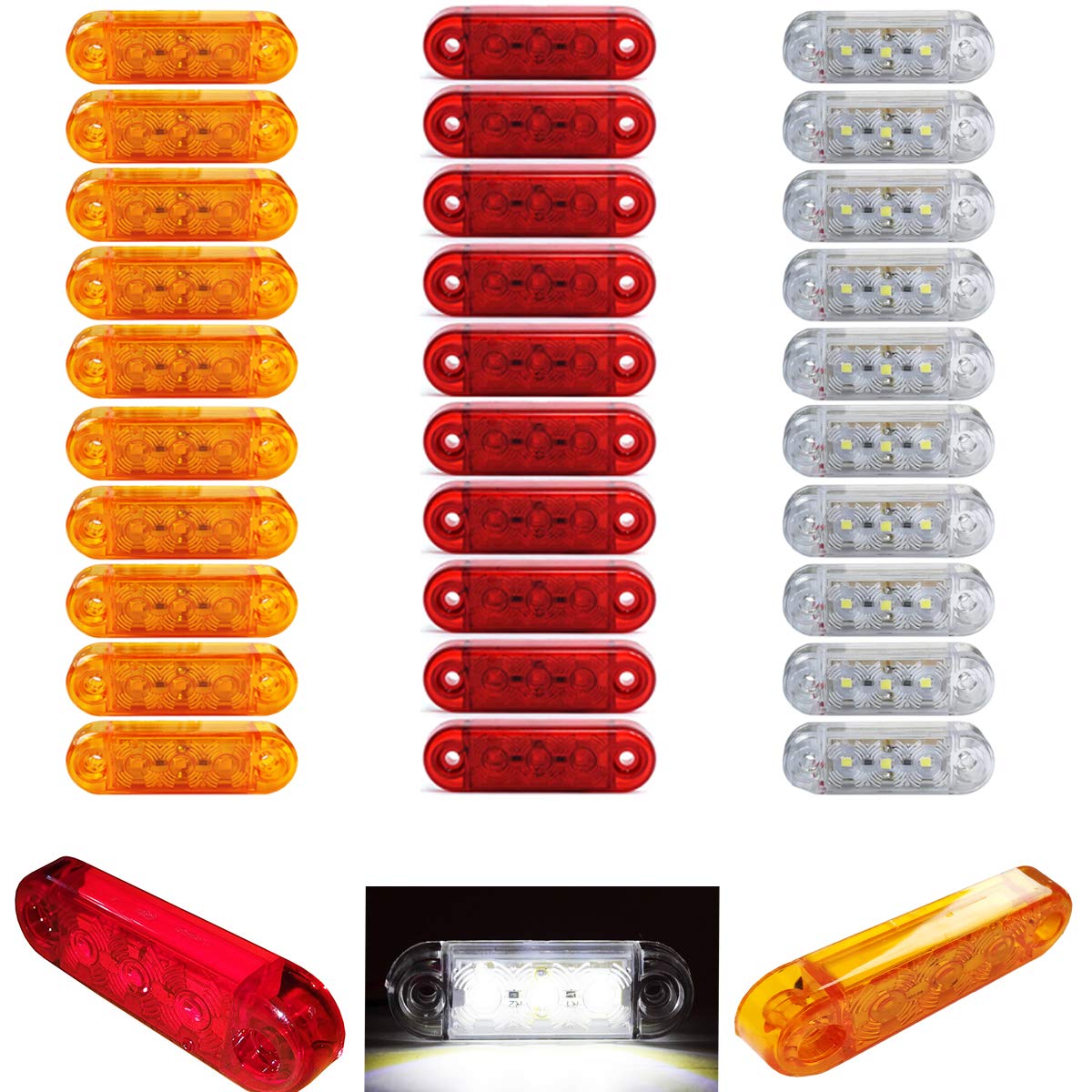 Formplas 30 Stücke LED Leuchten, Positionsleuchten LED, 3 SMD LED, Gelb, Rot, Weiß, Größe: 65mm L x 20mm H x 10mm D von Formplas