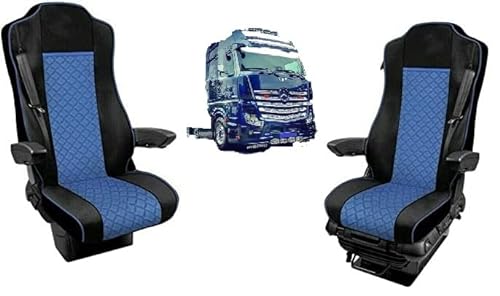 Sitzbezüge Satz Öko-Leder 1+1 Für LKW Sitzauflagen Schonbezüge Passend Für Actros MP4 Euro 6 Schwarz und Blau von Formplas