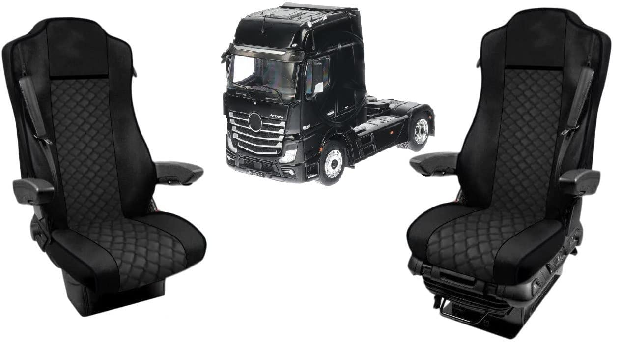 Sitzbezüge Satz Öko-Leder 1+1 Für LKW Sitzauflagen Schonbezüge Passform Für Actros MP4 Euro 6 Schwarz von Formplas