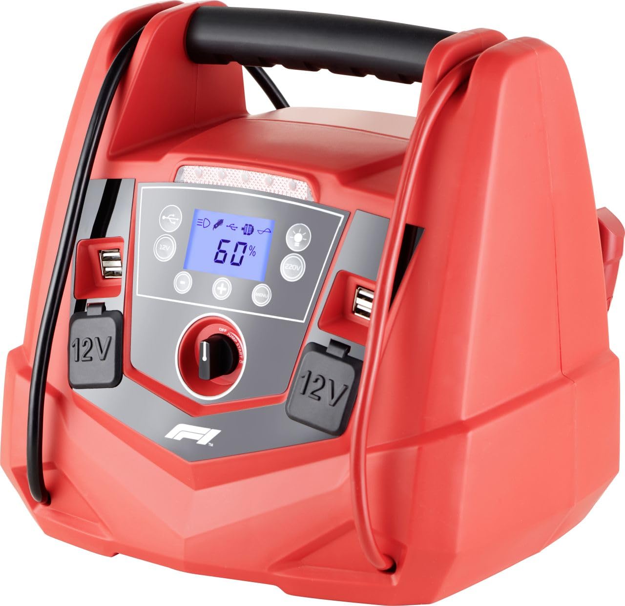 Formula 1 10834 Tragbare 12V Energiestation Auto Starthilfe, Powerstation mit Luftkompressor, 220-230V Spannungsumwandler, Steckdose, USB Formula 1 10834 Tragbare 12V Energiestation Auto Starthilfe, Powerstation mit Luftkompressor, 220-230V Spannungsumwandler, Steckdose, USB von Formula 1