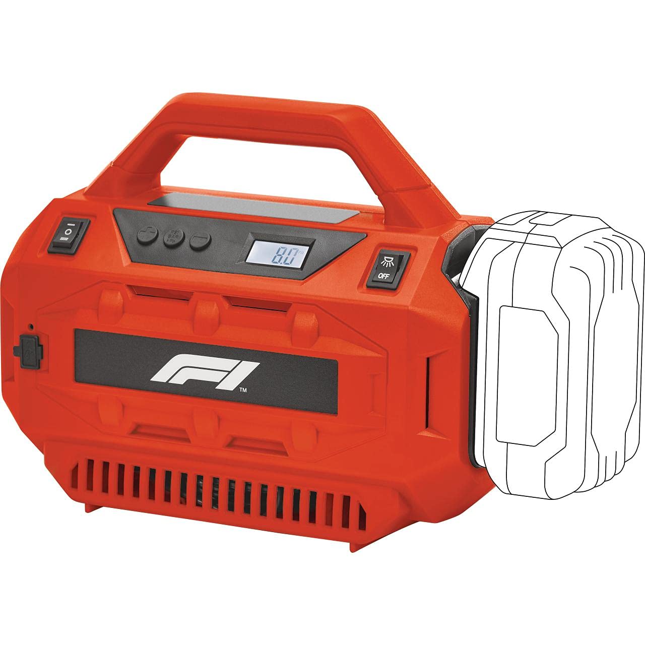 Formula 1 Hybrid Luftkompressor 12 Volt, Auto Kompressor max. 11bar, Luftpumpe mit Display, Abschaltfunktion, für Reifen und Bälle Formula 1 Hybrid Luftkompressor 12 Volt, Auto Kompressor max. 11bar, Luftpumpe mit Display, Abschaltfunktion, für Reifen und Bälle von Formula 1