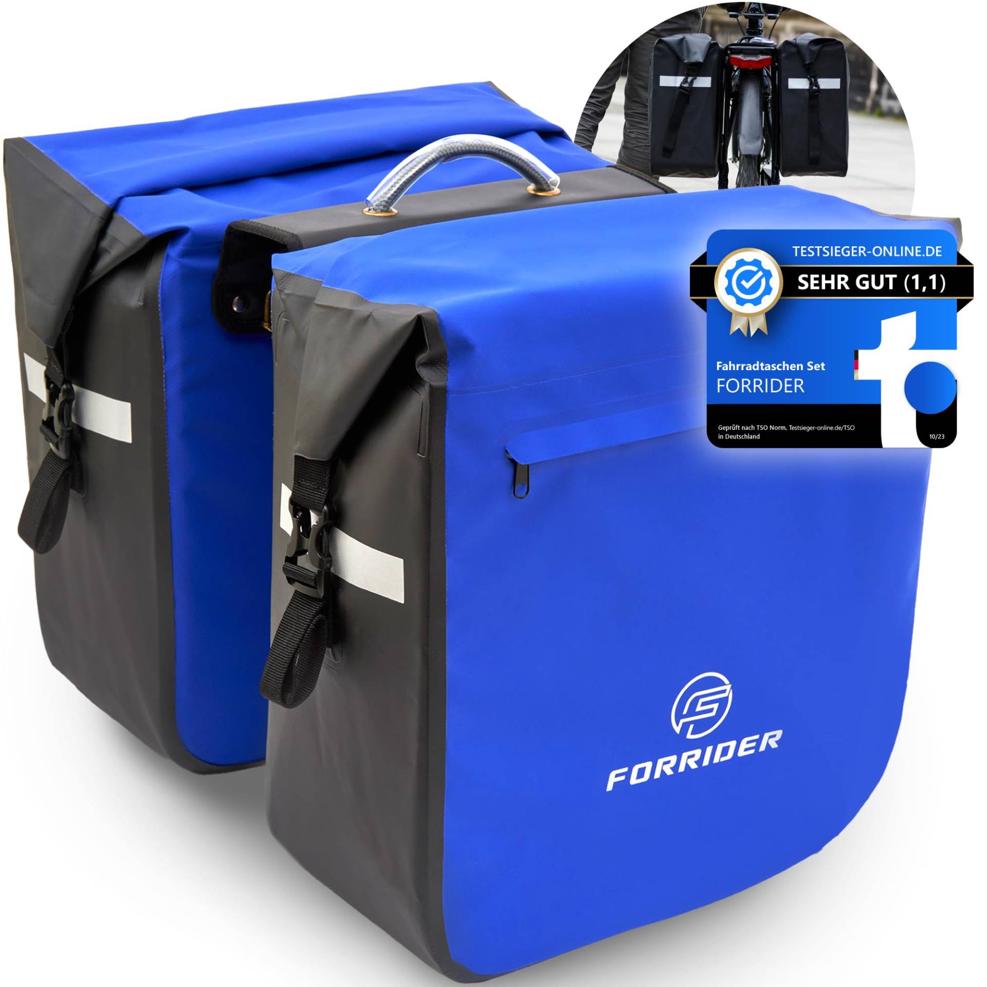 Forrider 2er Set Fahrradtaschen für Gepäckträger Wasserdicht Reflektierend | Gepäckträgertaschen 44L | Sattel Tasche fürs Fahrrad zum Einkaufen Forrider 2er Set Fahrradtaschen für Gepäckträger Wasserdicht Reflektierend | Gepäckträgertaschen 44L | Sattel Tasche fürs Fahrrad zum Einkaufen von Forrider