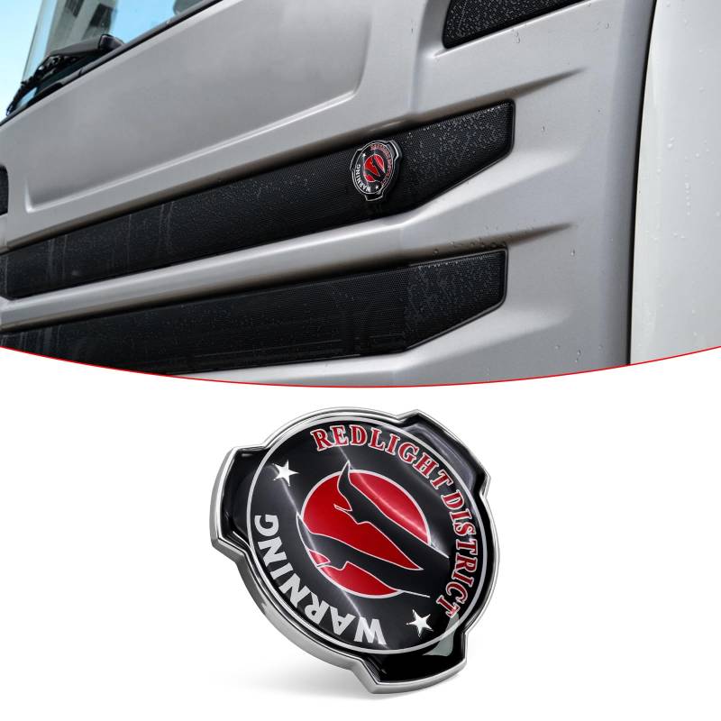 1 Stück Custom Emblem für Scania Truck Frontgrill Badge Emblem Ersatz Außenzubehör 1401610 (Rotlichtviertelwarnung) von Forten Kingdom