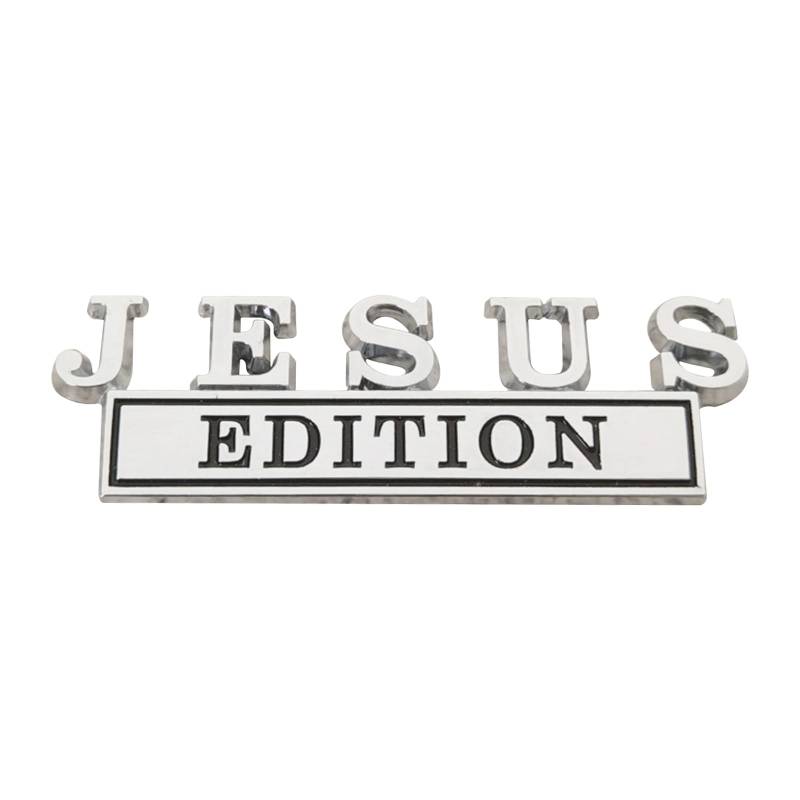 1 x 3D erhöhter Buchstabe Jesus Edition Emblem Auto Aufkleber – Metallaufkleber für Fahrzeuge, LKW, Motorräder, SUV – langlebige Tür Heckklappe Stoßstange Abzeichen Auto Dekoration (Silber und Schwarz von Forten Kingdom