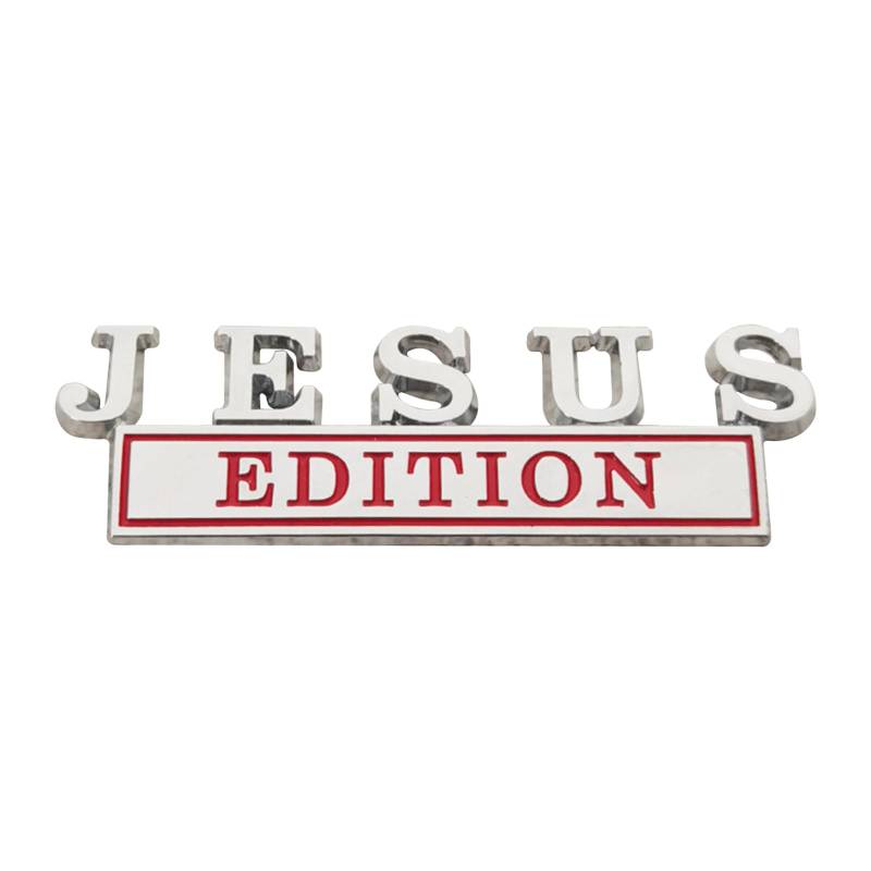1 x 3D erhöhter Buchstabe Jesus Edition Emblem Auto Aufkleber – Metallaufkleber für Fahrzeuge, LKW, Motorräder, SUV – langlebige Tür Heckklappe Stoßstange Abzeichen Auto Dekoration (Silber und Rot) von Forten Kingdom