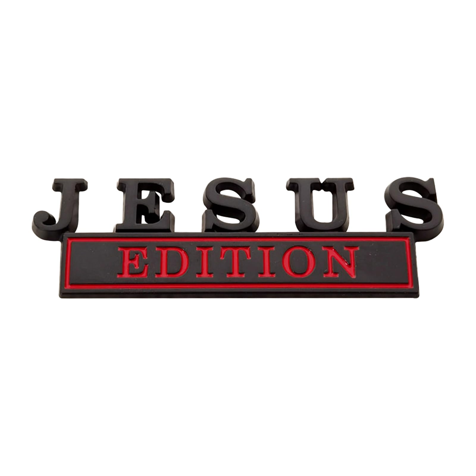 1 x 3D erhöhter Buchstabe Jesus Edition Emblem Auto Aufkleber – Metallaufkleber für Fahrzeuge, LKW, Motorräder, SUV – langlebige Tür Heckklappe Stoßstange Abzeichen Auto Dekoration (schwarz und rot) von Forten Kingdom