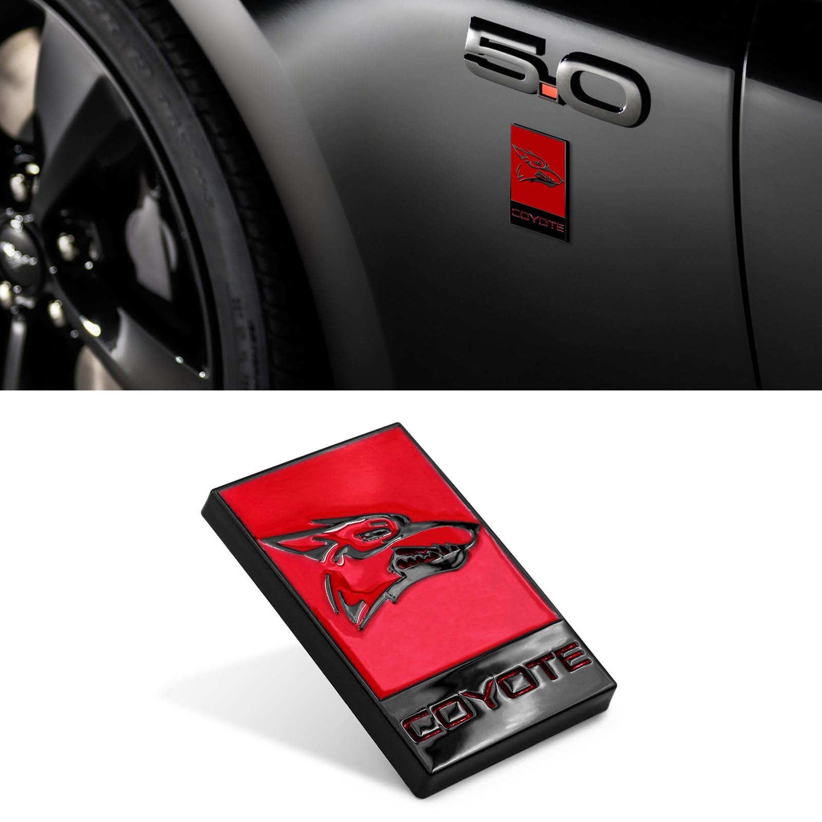 1 x schwarz-rot lackiertes Coyote-Kopf-Logo, passend für die Seite des Kofferraums oder des Kofferraums. von Forten Kingdom