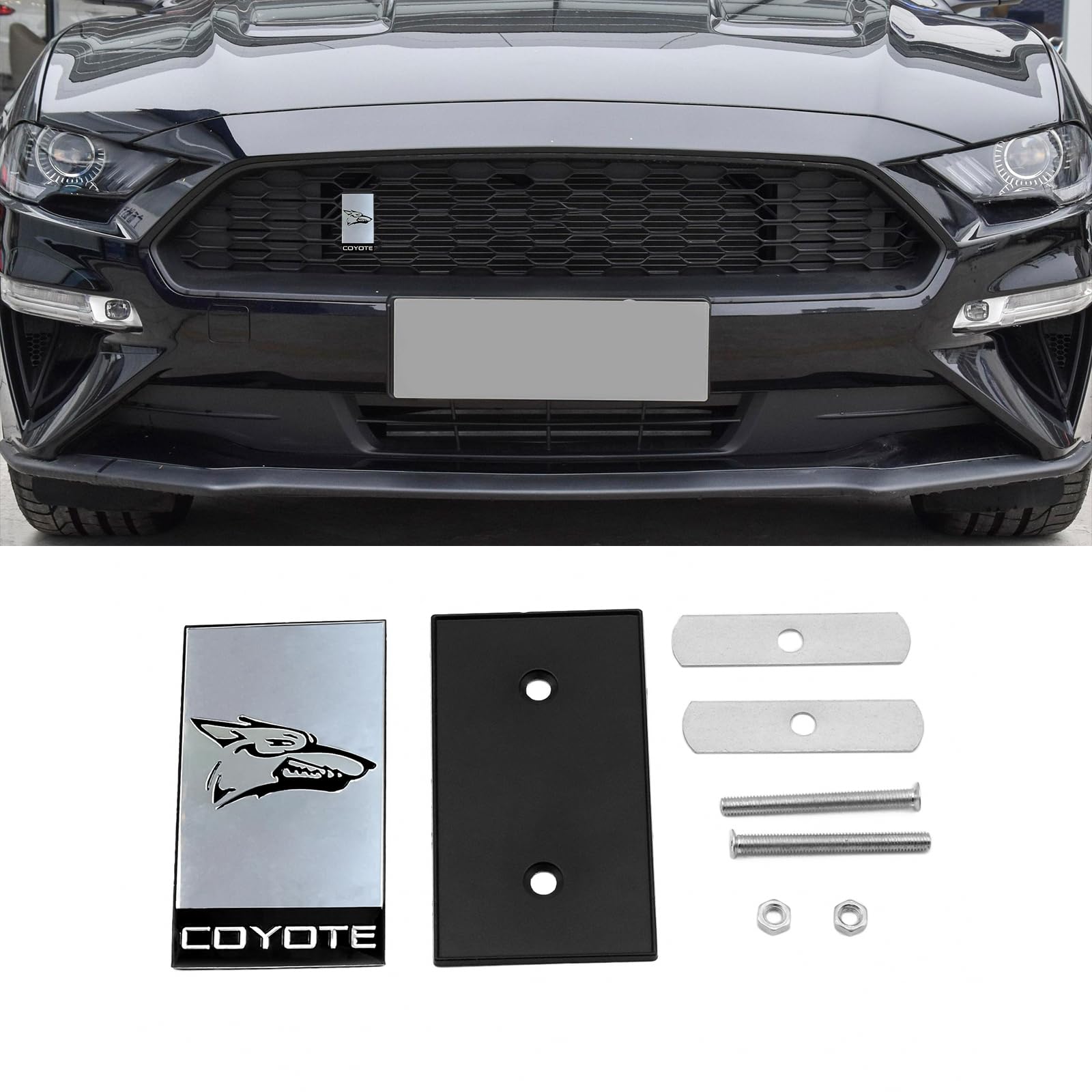 Forten Kingdom 1 x Coyote-Logo aus Metall, silber- und schwarz, passend für Auto-Frontgitter, Kühlergrill, Motorhaube, Emblem mit Schraub-Symbol (Silber) von Forten Kingdom