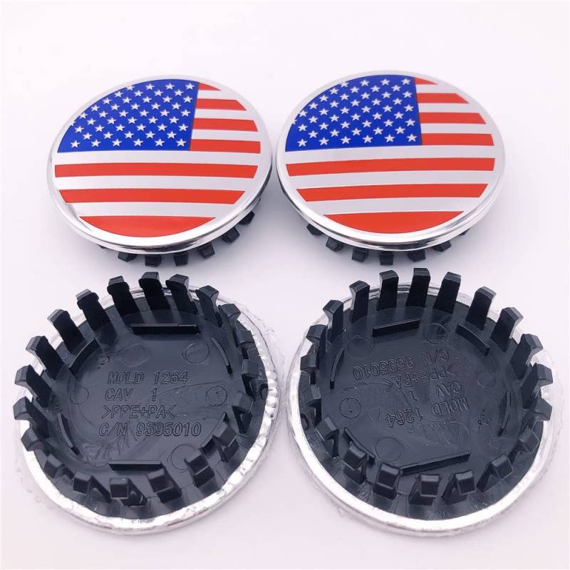Forten Kingdom 4 Stück New Styling US Amerikanische Flagge 67 mm 2 5/8 Zoll Schwarz Auto ABS Platte Custom SS Radnabenkappen Abdeckung Radkappen 19351757 (Blau Rot) von Forten Kingdom