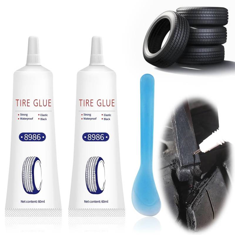 2 Stück Reifenkleber, Gummikleber, Reifenreparaturset, Felgen Reparaturset, Autoreifen Reparaturset, Reifendichtmittel für Auto/Motorrad/Fahrrad, Repariert Schnell Reifenrisse, Löcher, 120ml von Fouvin