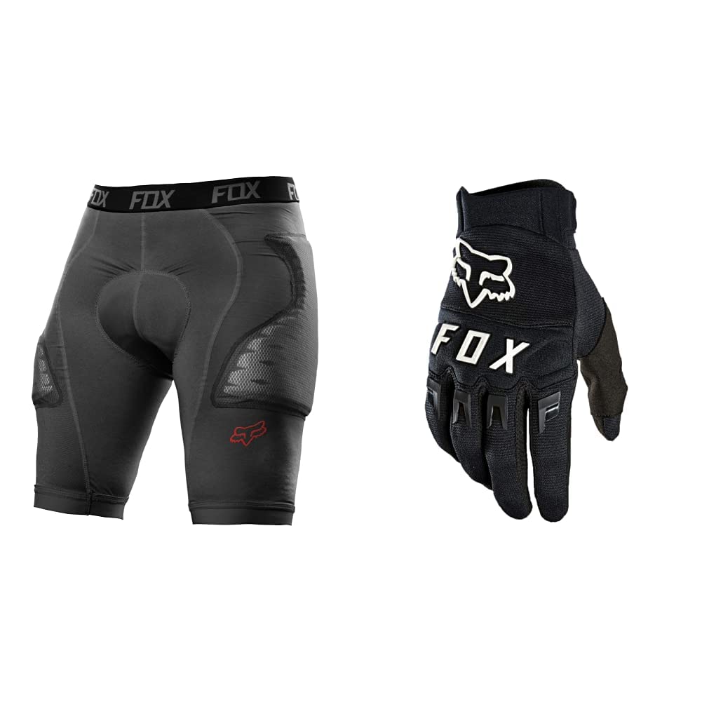 Fox Herren Protektorenshorts Titan Race, Charcoal, XL, 07488-028 & Dirtpaw Glove Black Black/White L von Fox