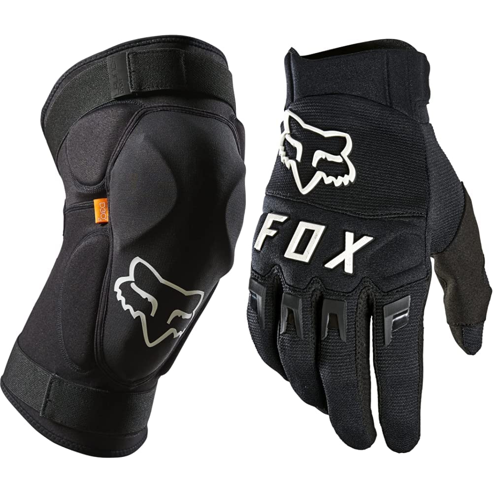 Fox Launch D3O Knee Guard Black, 001, m & Dirtpaw Glove Black Black/White L von Fox