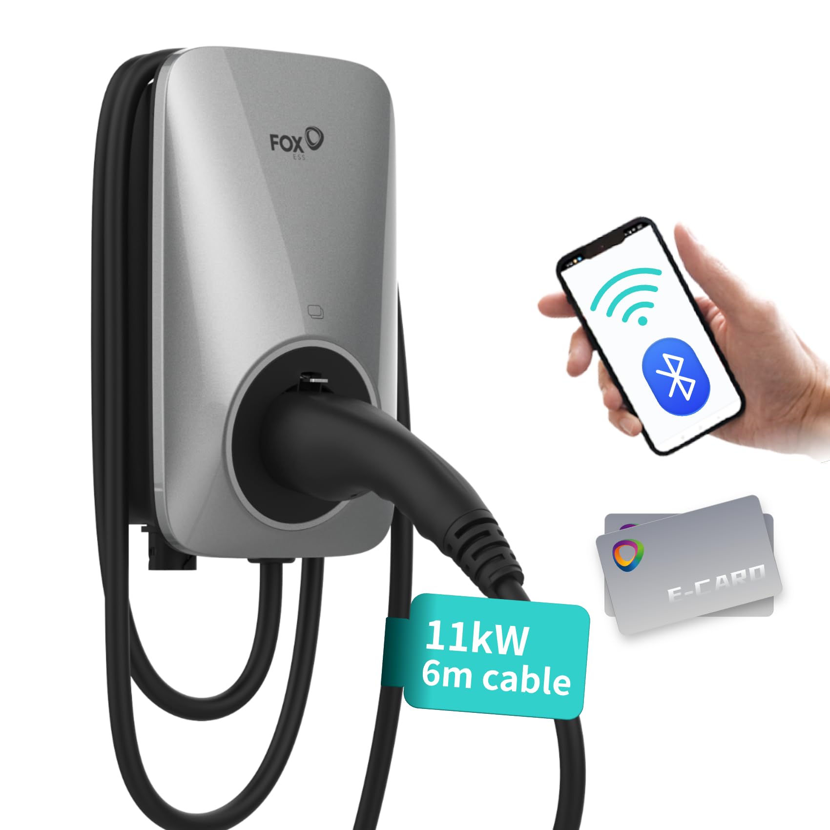 FoxESS Typ 2 11 kW EV Ladegerät für Zuhause, 16A 380V, CE & TÜV Wallbox mit 6 Meter Kabel und App-Steuerung, RFID & WiFi, Silber FoxESS Typ 2 11 kW EV Ladegerät für Zuhause, 16A 380V, CE & TÜV Wallbox mit 6 Meter Kabel und App-Steuerung, RFID & WiFi, Silber von FoxESS