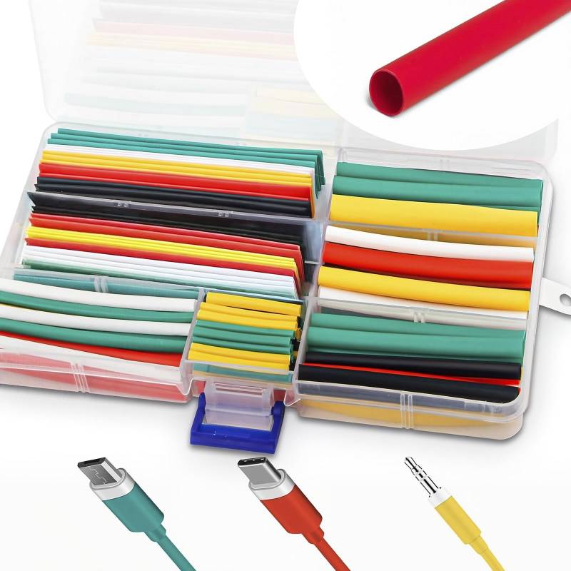 140 Stück Schrumpfschlauch Set,Wasserdichtes Schrumpfschlauch für Ladegerätschutz,Schrumpfschläuche Farbiger,Kabelschutzrohre,für Elektrische Isolierung,Kabel Reparaturen,7 Größen von Foyods