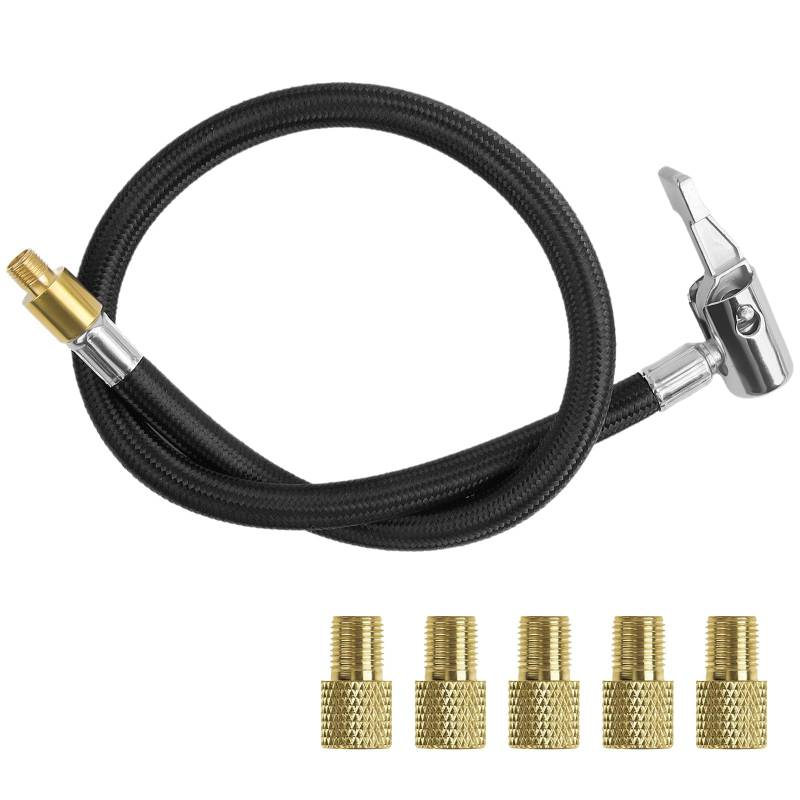 Foyods 50 cm Reifenfüllschlauchadapter mit 5 Reifenanschlüssen,Ventilverlängerung Set mit Lock-On-Anschluss,Reifenfüllschlauch Messing Autoventil Adapter,für Auto Fahrrad Motorrad Kompressor von Foyods