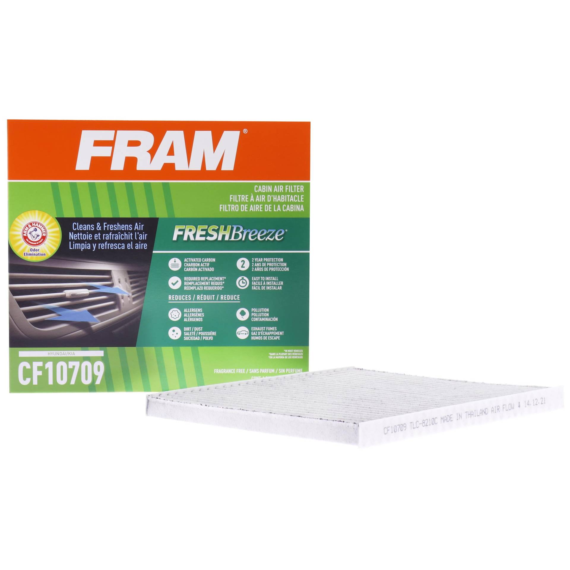 FRAM Fresh Breeze CF10709 Innenraumfilter mit Arm und Hammer Backpulver, für ausgewählte Hyundai und Kia Fahrzeuge, Weiß von Fram