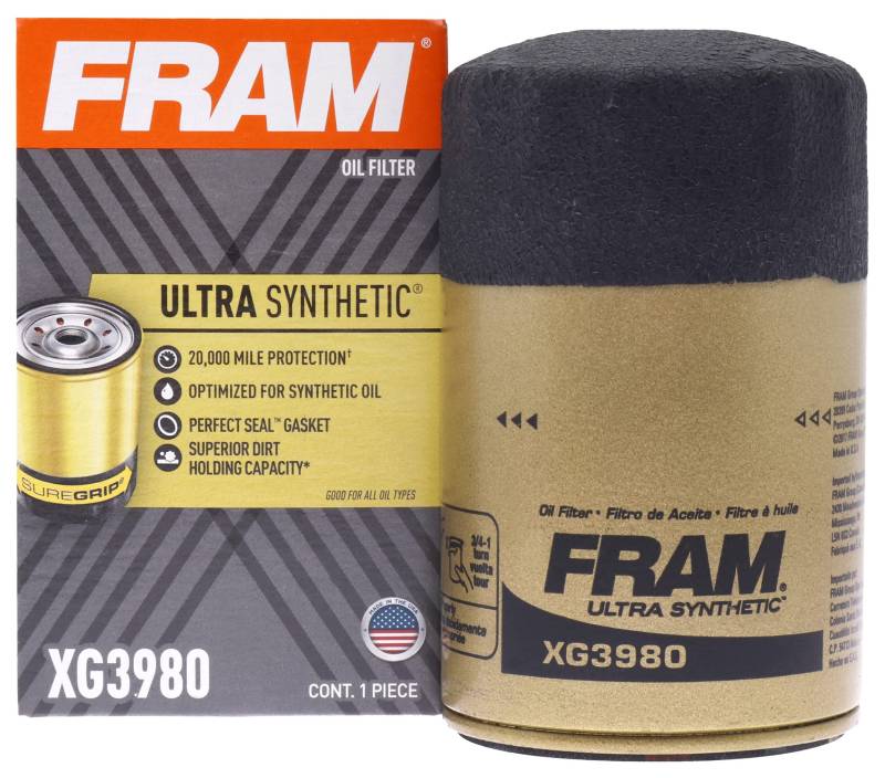 FRAM Ultra Synthetic 20.000 Mile Protection Oil Filter XG3980 with SureGrip (1 Stück) von Fram