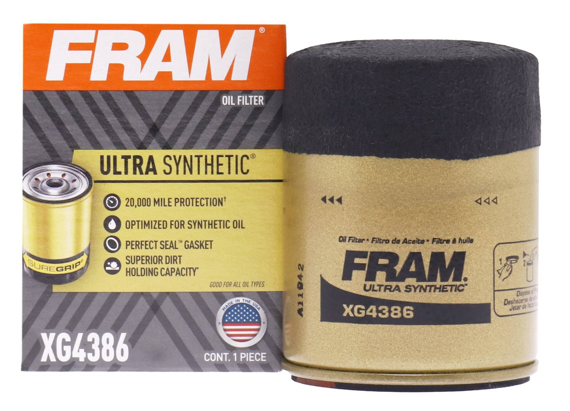 FRAM Ultra Synthetic 20.000 Mile Protection Oil Filter XG4386 with SureGrip (1 Stück) von Fram