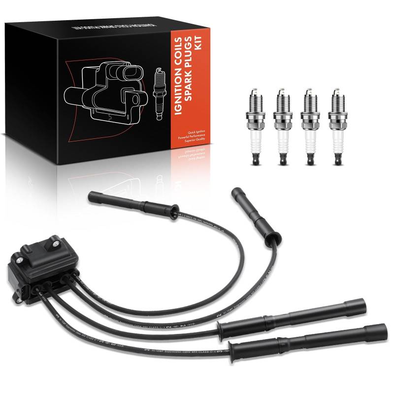 Frankberg 1x Zündspule+4x Zündkerze Kompatibel mit Clio II BB CB D4F 2001-2002 Kangoo Express FC0/1 D4F 2001-2004 Twingo I C06 D4F 2001-2004 Replace# 8200051128 von Frankberg